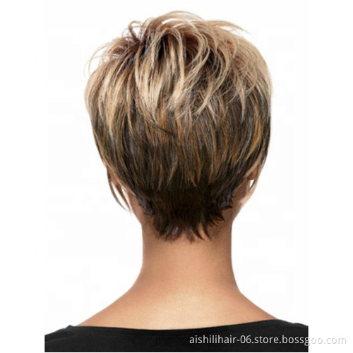 cheap short gold and brown synthetic wigs natural straight wig synthetic hair wig for women